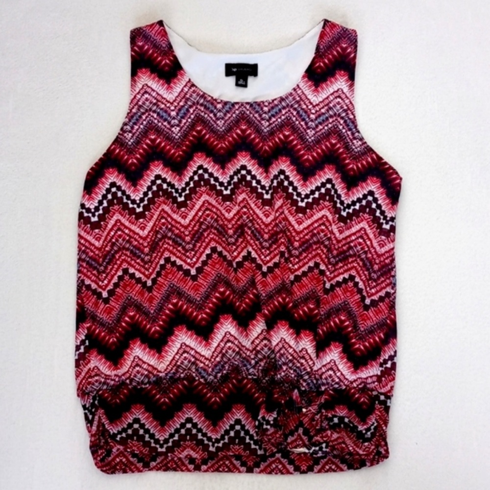 AB Studio Women’s Red Navy Blue Zigzag Print Tank O-Ring Accent Waist Blouse XL